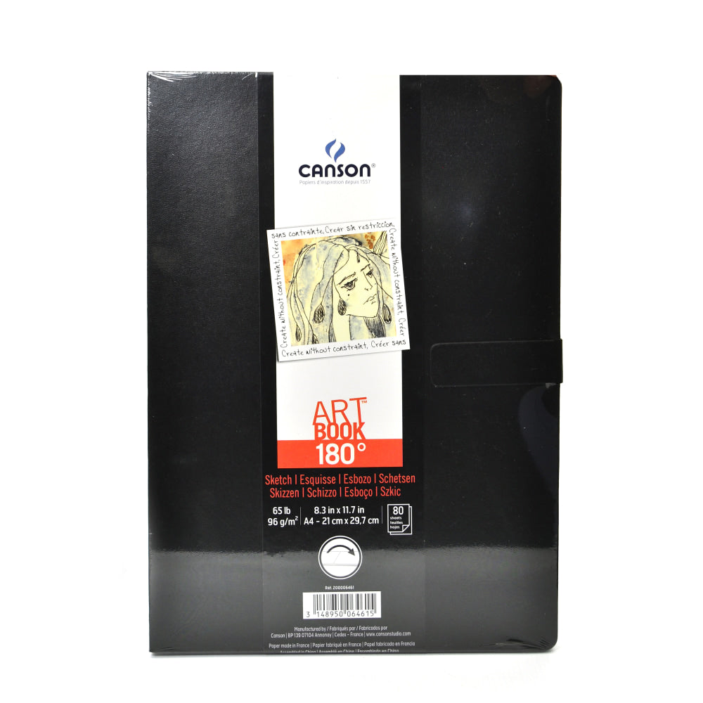 Canson 180-Degree Hardbound Sketchbook, 8 5/16in x 11 11/16in, Black