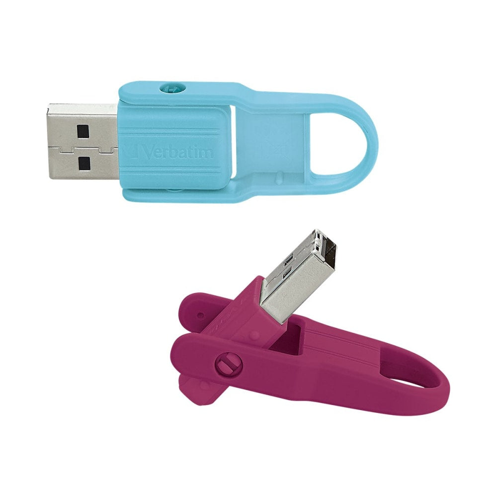 Verbatim Store"nFlip USB 2.0 Flash Drives, 16GB, Berry/Blue, Pack Of 2 Flash Drives, 70377