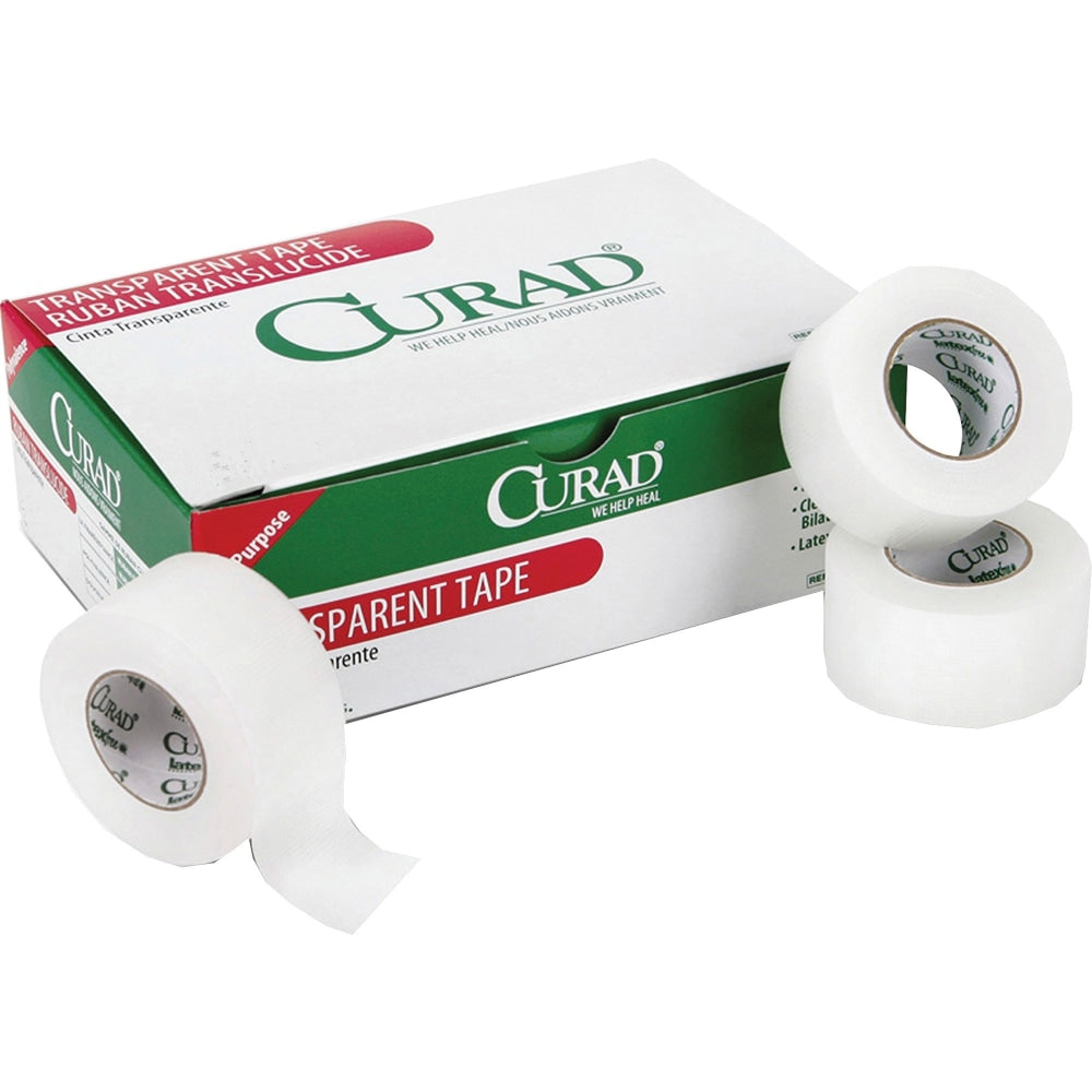 CURAD Transparent Adhesive Tape, 1in x 10 Yd, White, Box Of 12