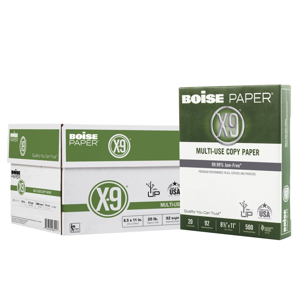 Boise X-9 Multi-Use Printer & Copy Paper, White, Letter (8.5in x 11in), 5000 Sheets Per Case, 20 Lb, 92 Brightness, Case Of 10 Reams