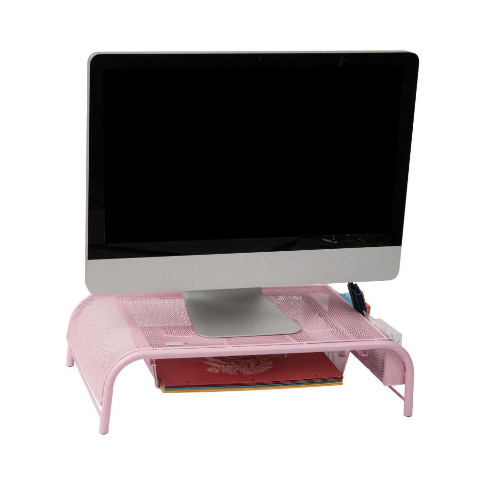 Mind Reader Network Collection Metal Mesh Monitor Stand, 5-1/2inH x 11-1/2inW x 24inD, Pink