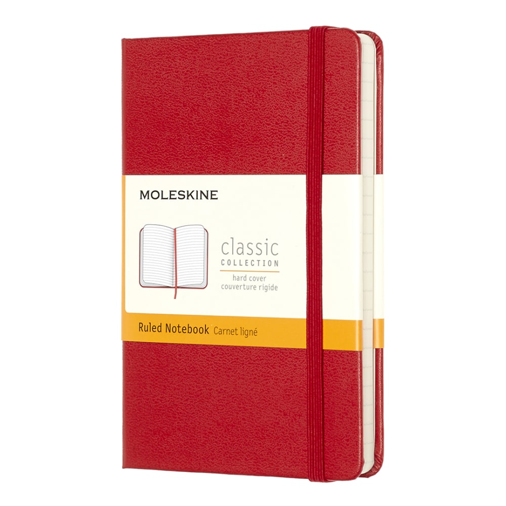 Moleskine Classic Hard Cover Notebook, 3-1/2in x 5-1/2in, Ruled, 192 Pages, Red