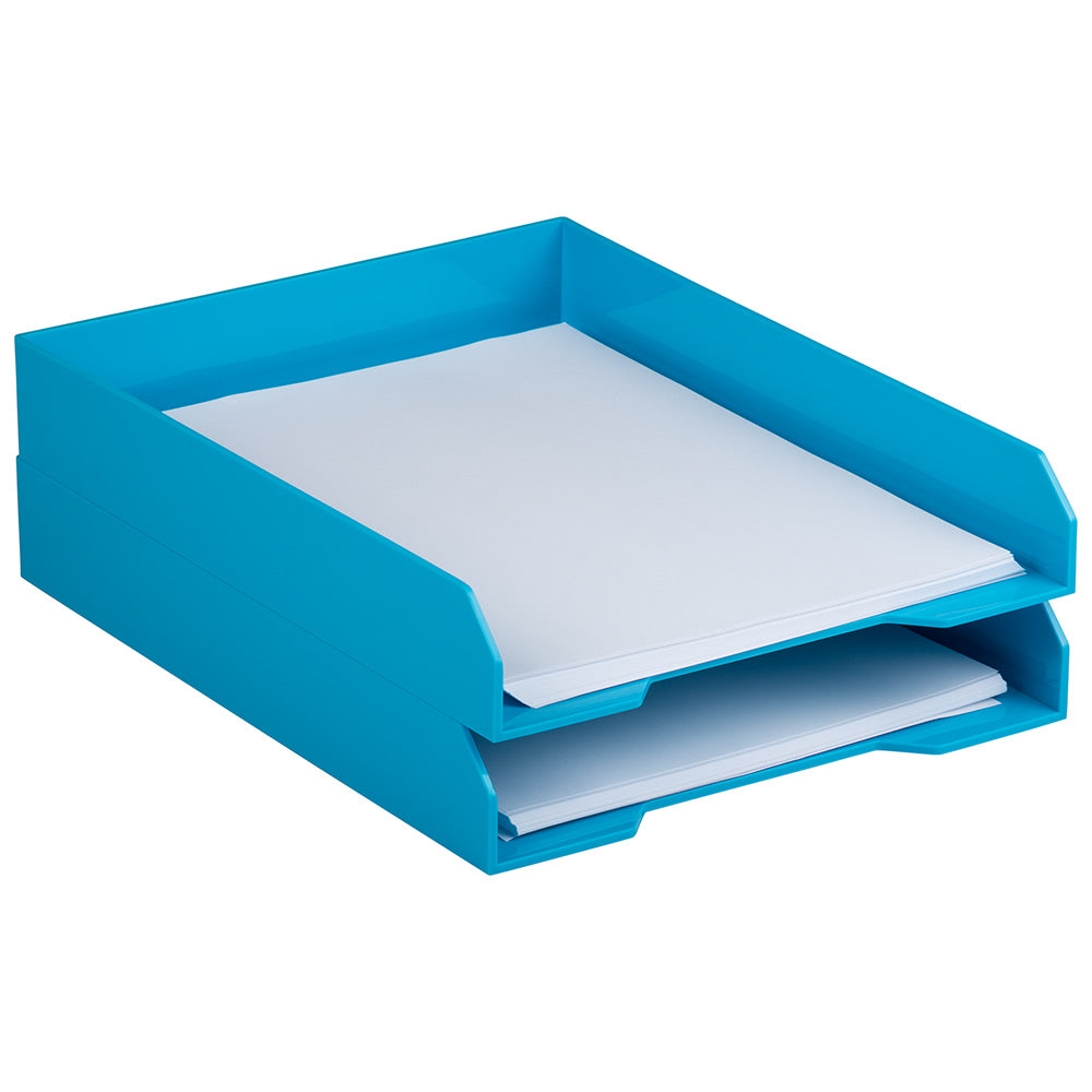 JAM Paper Stackable Paper Trays, 2inH x 9-3/4inW x 12-1/2inD, Blue, Pack Of 2 Trays