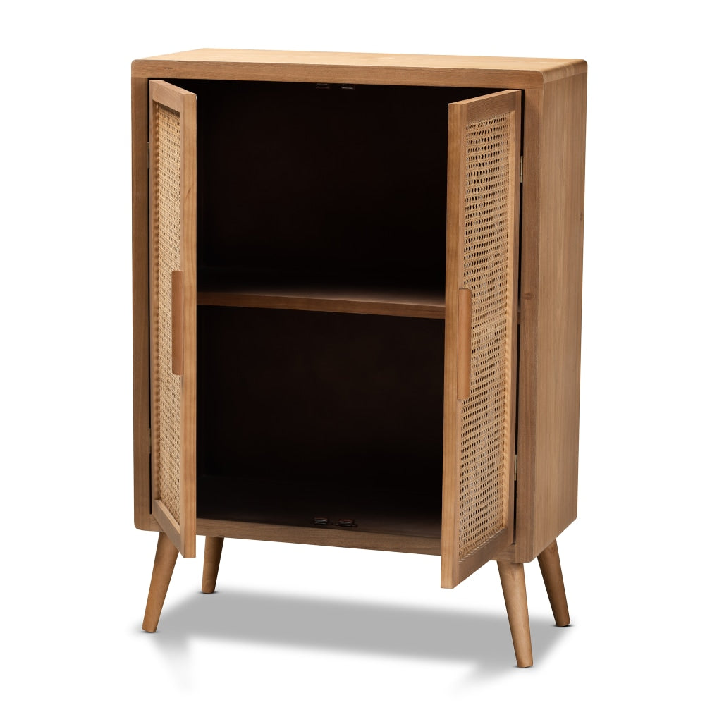 Baxton Studio 45inH Modern Rattan Accent Storage Cabinet, Medium Oak