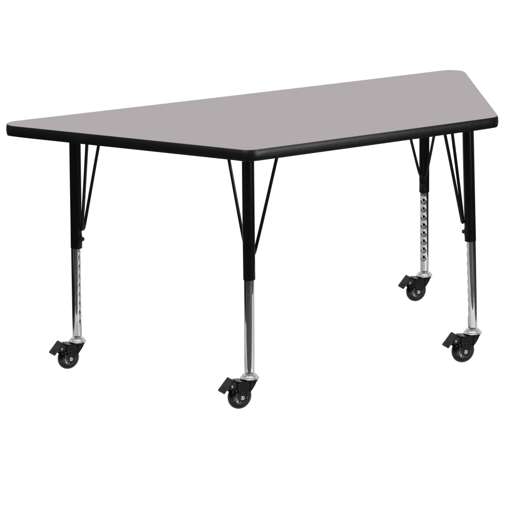 Flash Furniture Mobile 60inW Trapezoid Thermal Laminate Activity Table With Short Height-Adjustable Legs, Gray