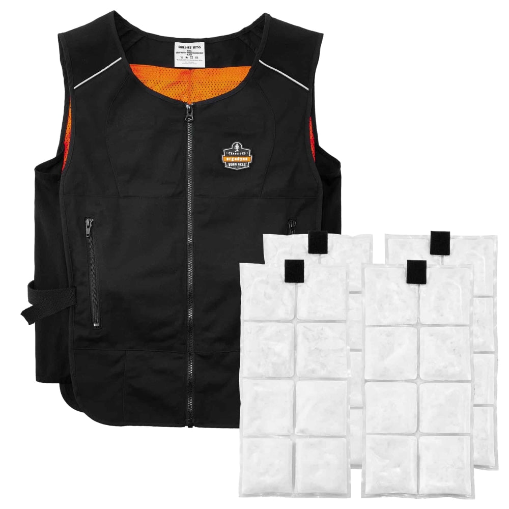 Ergodyne Chill-Its Phase Change Cooling Vest, With Packs, Small/Medium, Black, 6260