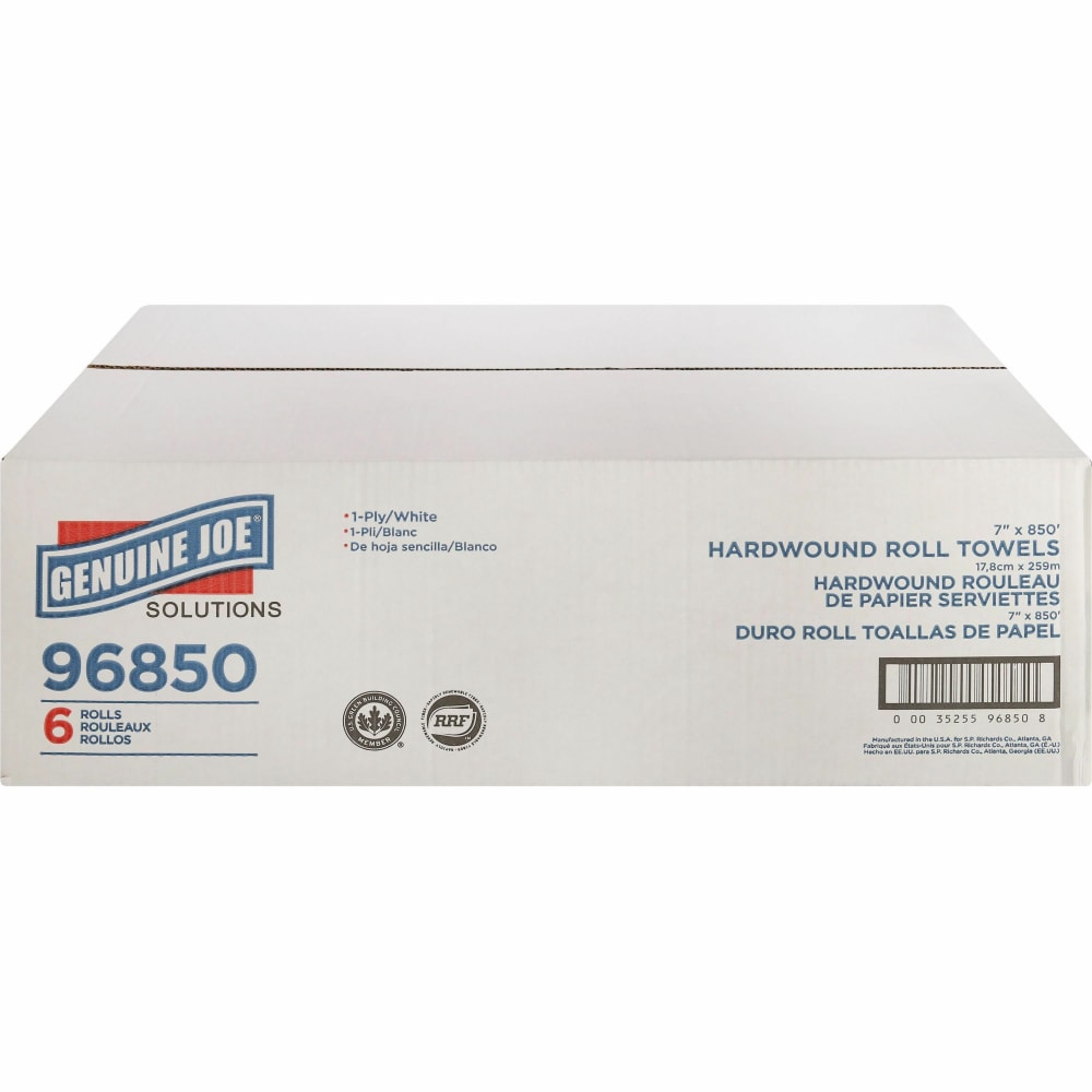 Genuine Joe Solutions Hardwound Paper Towels - 1 Ply - 7in x 850 ft - White - 390 / Pallet