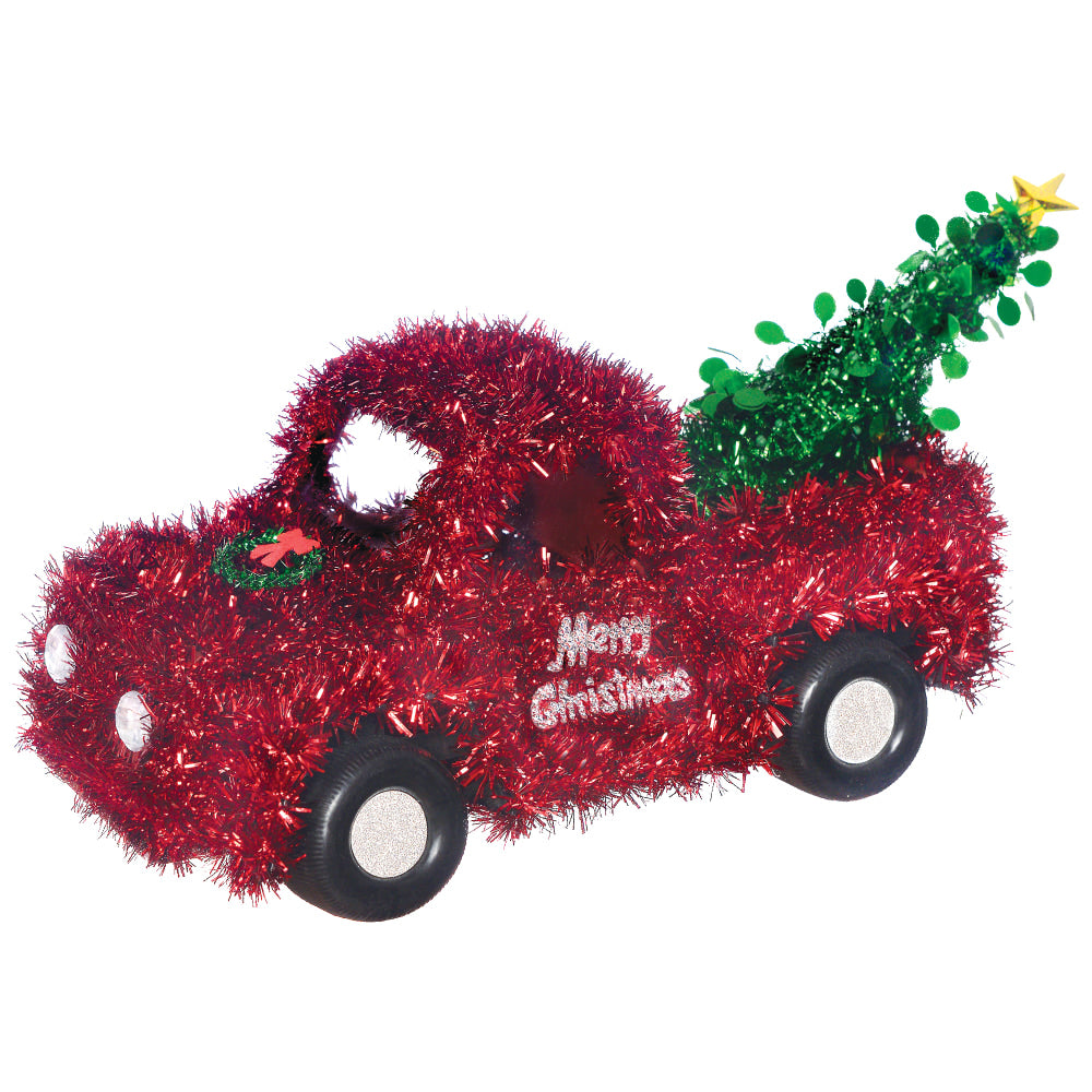 Amscan Christmas 3D Truck With Christmas Tree Tinsel Decoration, 5inH x 12inW x 5inD, Red