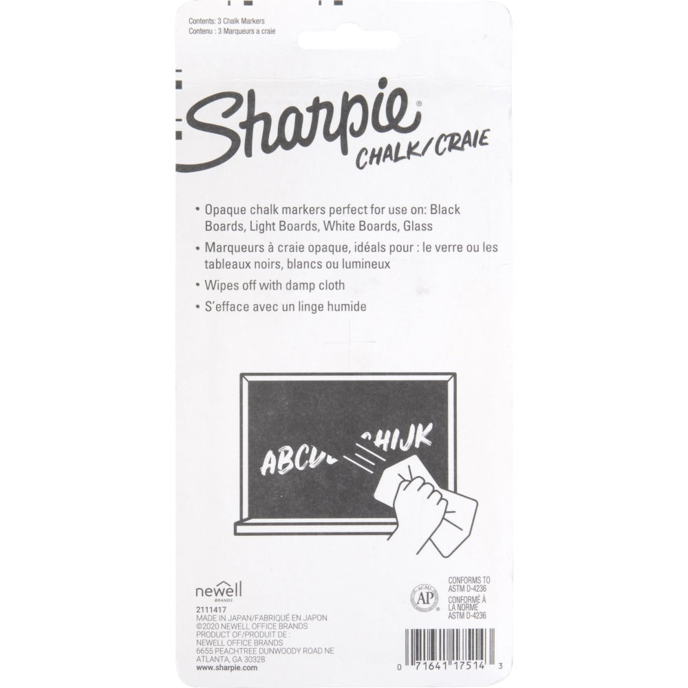 Sharpie Wet-Erase Chalk Markers, Medium Point, Black Barrel, Assorted Ink Colors, Pack Of 3 Markers