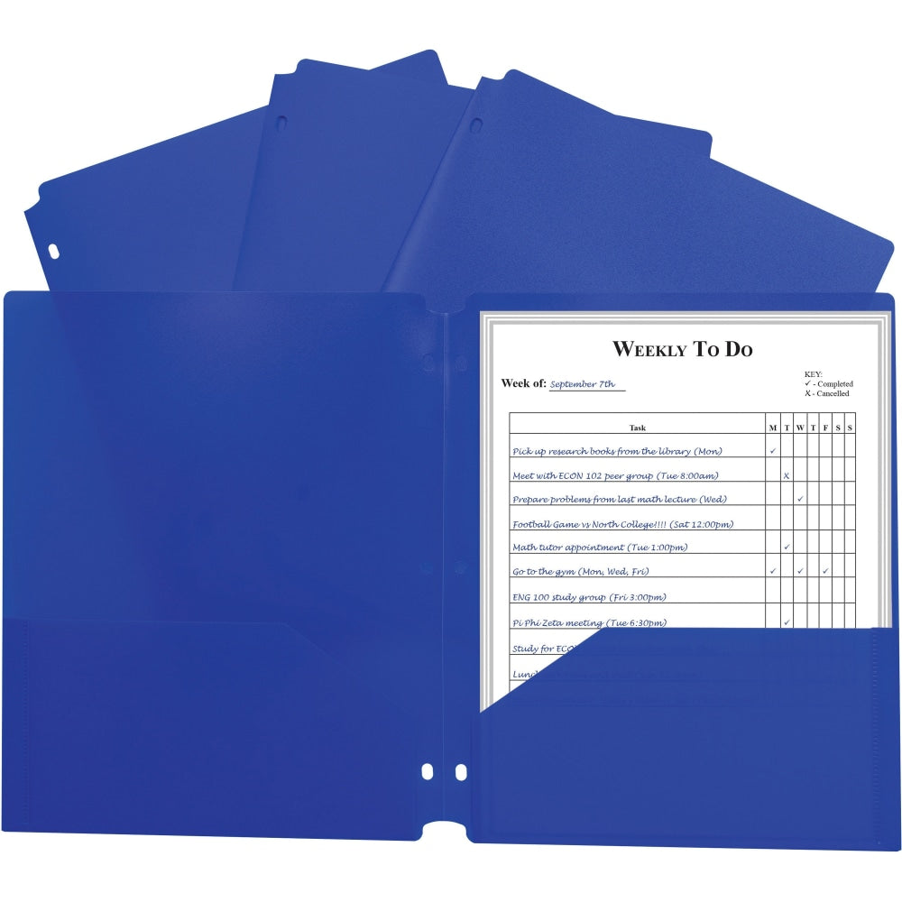 C-Line 2-pocket Heavyweight Poly Portfolio Pocket - 11.4in Length - 100 mil Thickness - For Letter 8 1/2in x 11in Sheet - 3 x Holes - Ring Binder - Rectangular - Blue - Polypropylene - 25 / Box