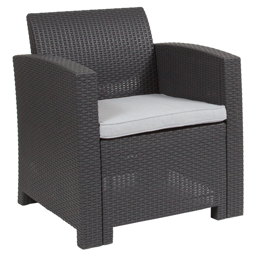 Flash Furniture Faux Rattan Chair With All-Weather Cushion, Dark Gray