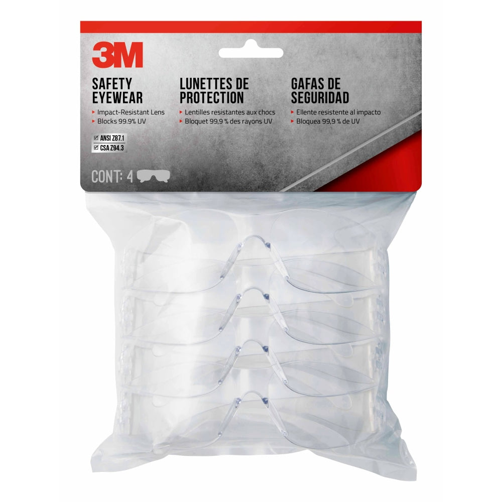 3M Safety Eyewear Anti-Scratch, 90953H4-DC, Clear, Clear Lens, 4 per Pack