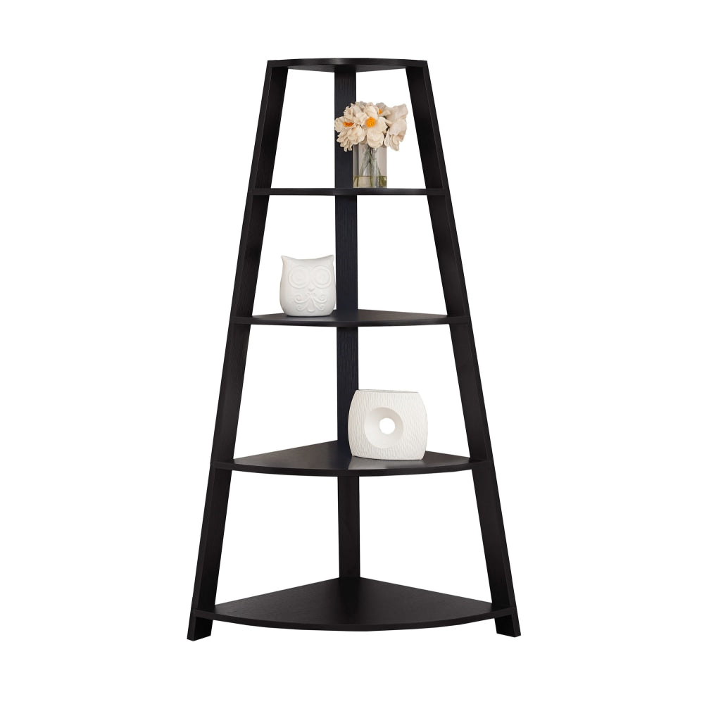 Monarch Specialties 60inH 4-Shelf Etagere Corner Bookcase, Cappuccino