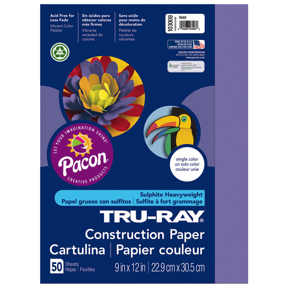 Tru-Ray Construction Paper, 50% Recycled, 9in x 12in, Violet, Pack Of 50