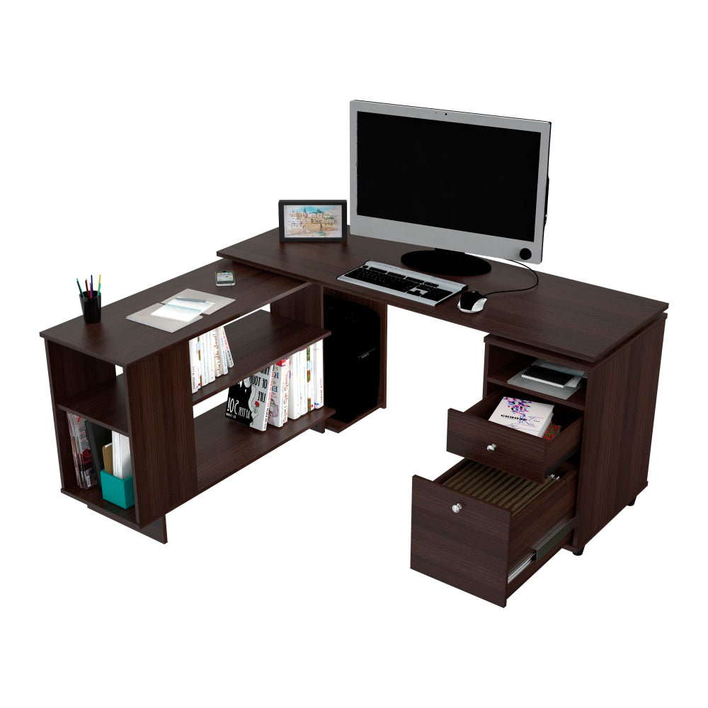 Inval America 54inW L-Shaped Corner Desk, Espresso