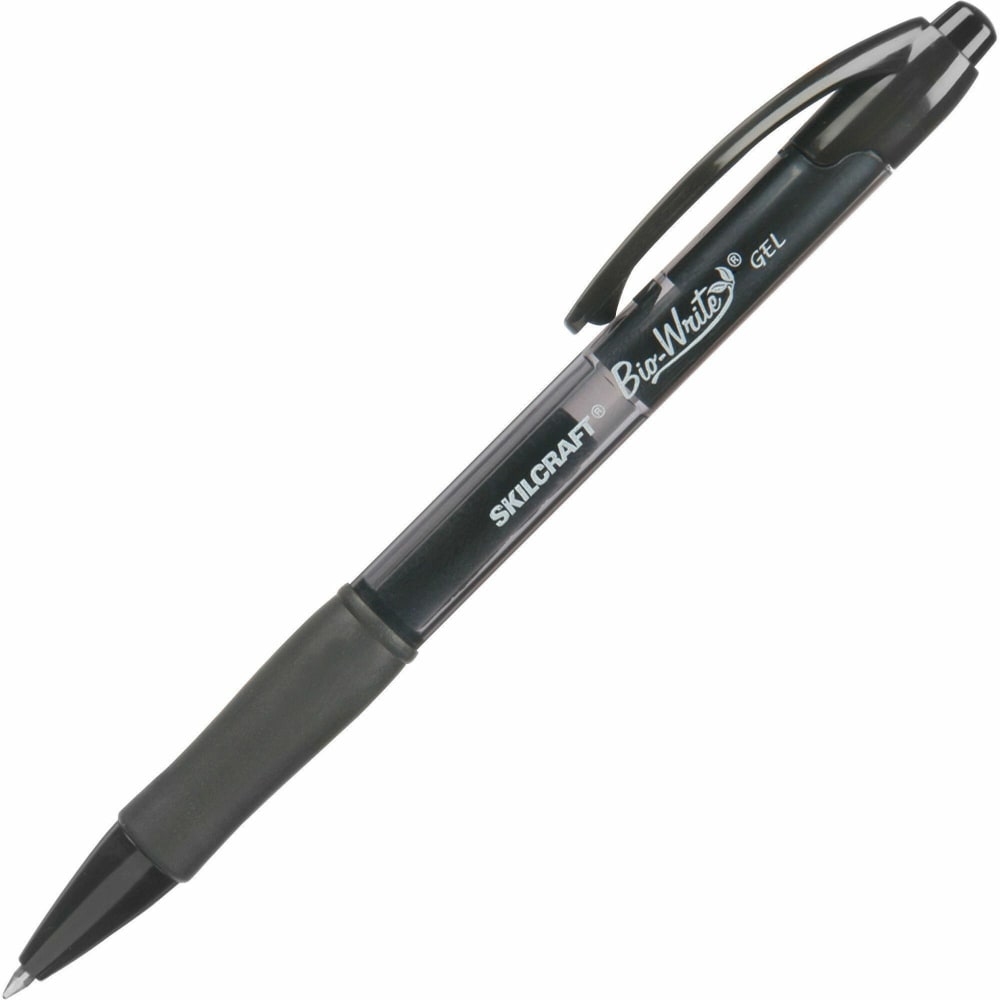 SKILCRAFT Bio-Write Retractable Gel Pens, Medium Point, 0.7 mm, Black Barrel, Black Ink, Pack Of 12 (AbilityOne 7520-01-588-2363)