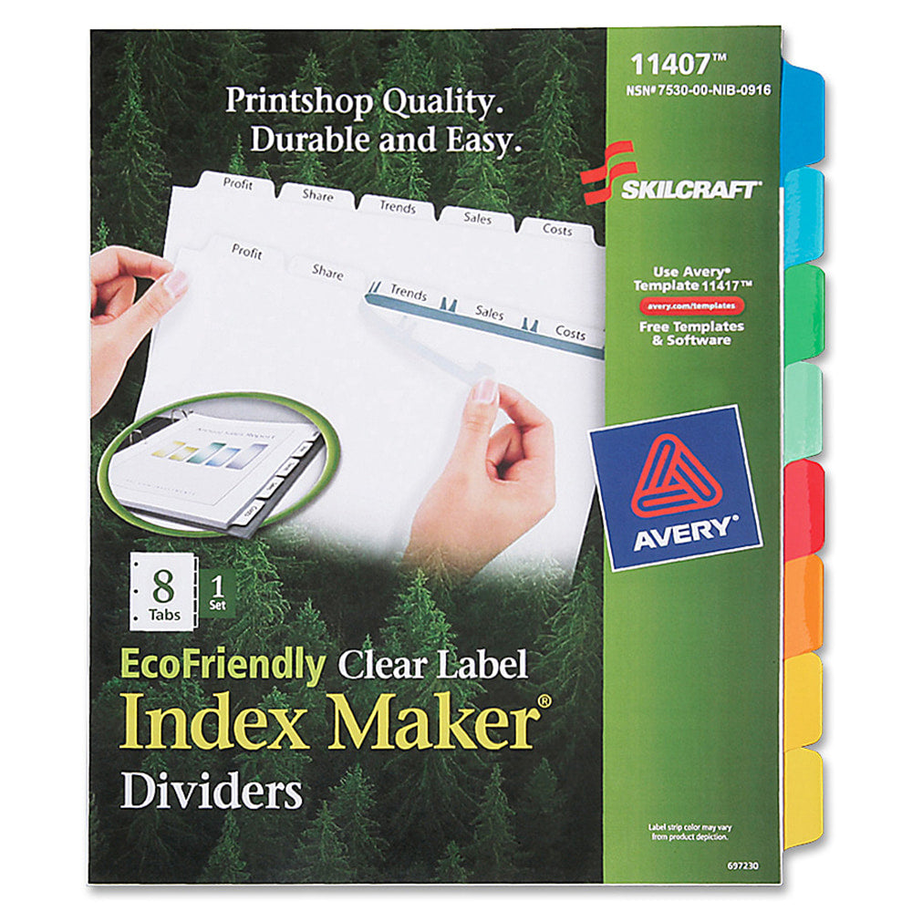 SKILCRAFT Index Maker Label Dividers, Clear, Set of 8.