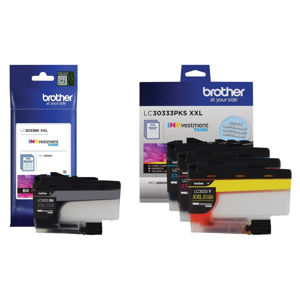 Brother LC3033 INKvestment Black; Cyan; Magenta; Yellow Super-High-Yield Ink Tanks, Pack Of 4, LC3033SET-OD