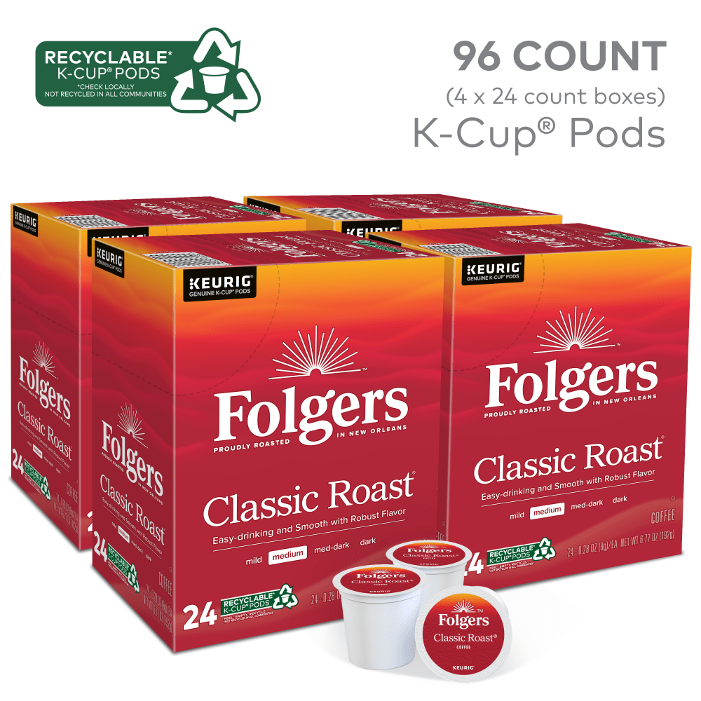 Folgers Single-Serve Coffee K-Cup, Classic Roast, Carton Of 96, 4 x 24 Per Box