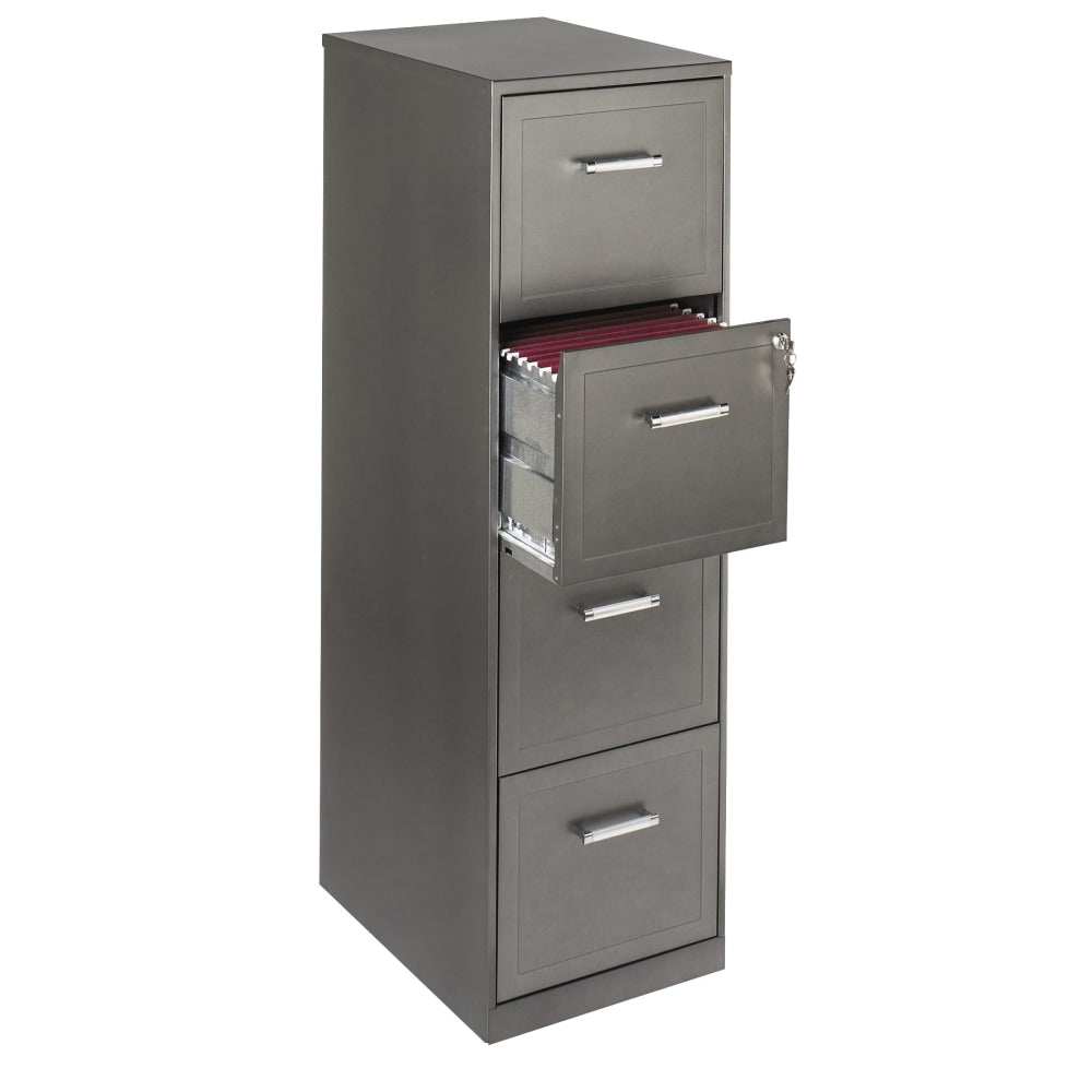 Realspace 18inD Vertical 4-Drawer File Cabinet, Metallic Charcoal