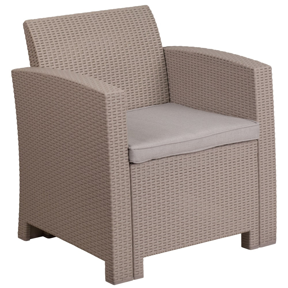 Flash Furniture Faux Rattan Chair With All-Weather Cushion, Light Gray/Gray