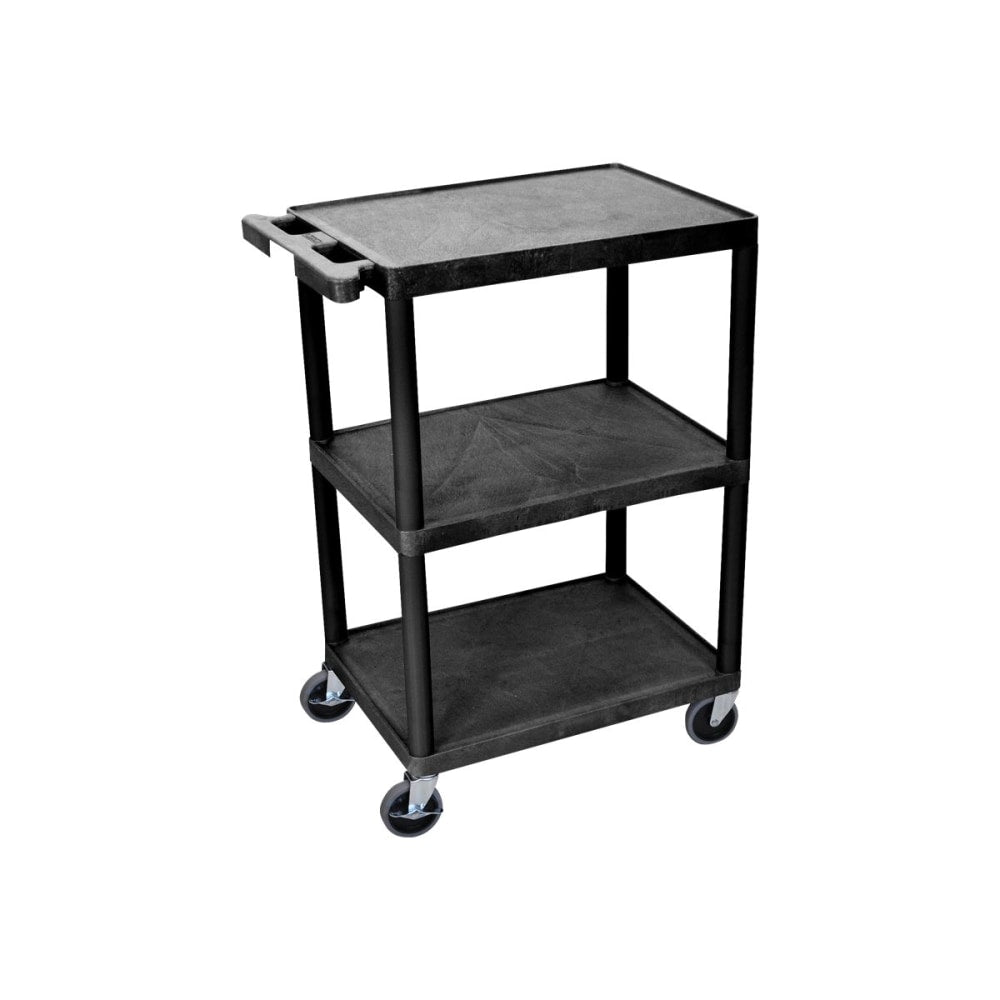 Luxor Plastic Utilty Cart, 3 Shelves, 80% Recycled, 32 1/2inH x 24inW x 18inD, Black