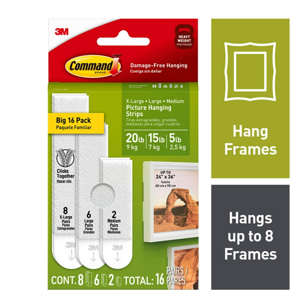 Command Picture Hanging Strips Variety Pack, 16 Pairs (32 Command Strips), Damage Free Hanging of Dorm Room Decorations