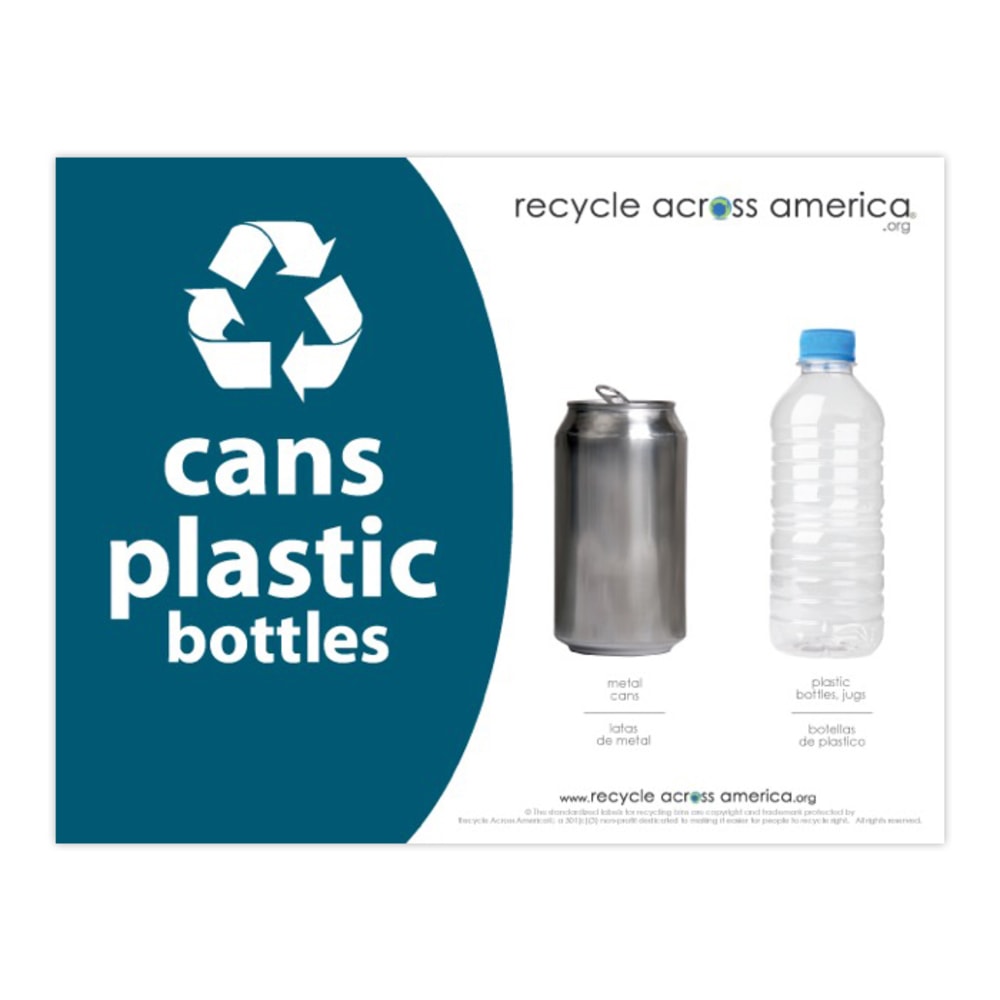 Recycle Across America Cans And Plastics Standardized Recycling Labels, CP-8511, 8 1/2in x 11in, Dark Teal