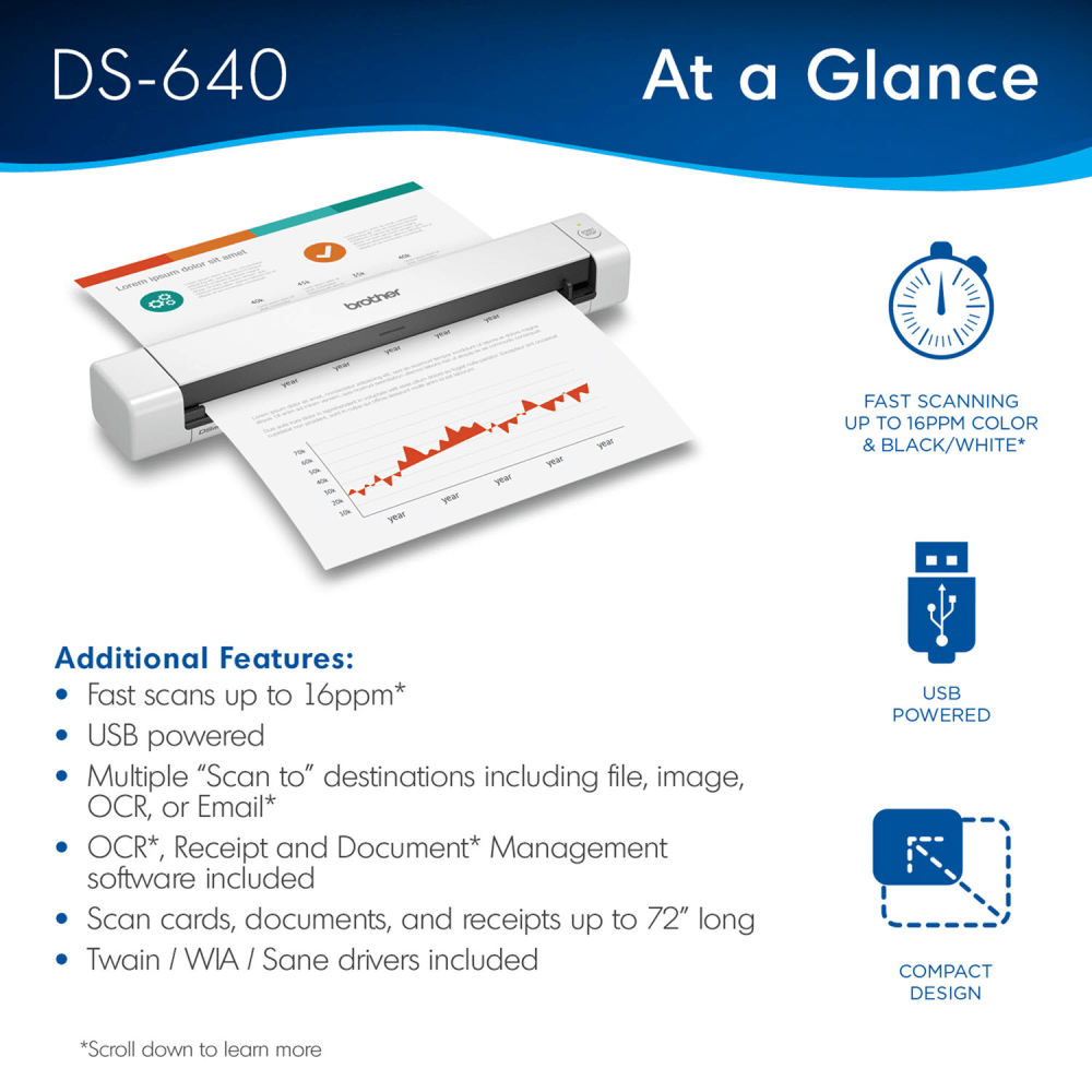 Brother DSmobile DS-640 Portable Color Document Scanner