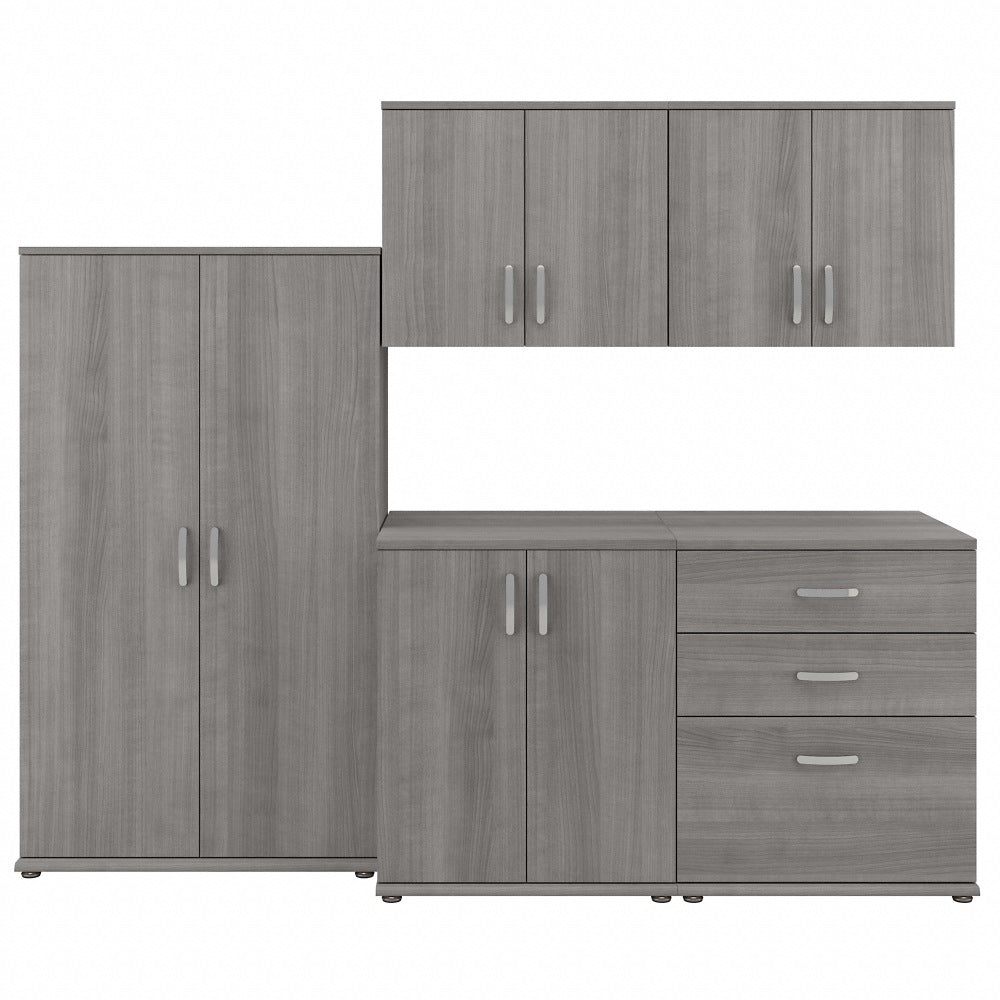 Bush Business Furniture Universal 92inW 5-Piece Modular Storage Set With Floor And Wall Cabinets, Platinum Gray, Standard Delivery