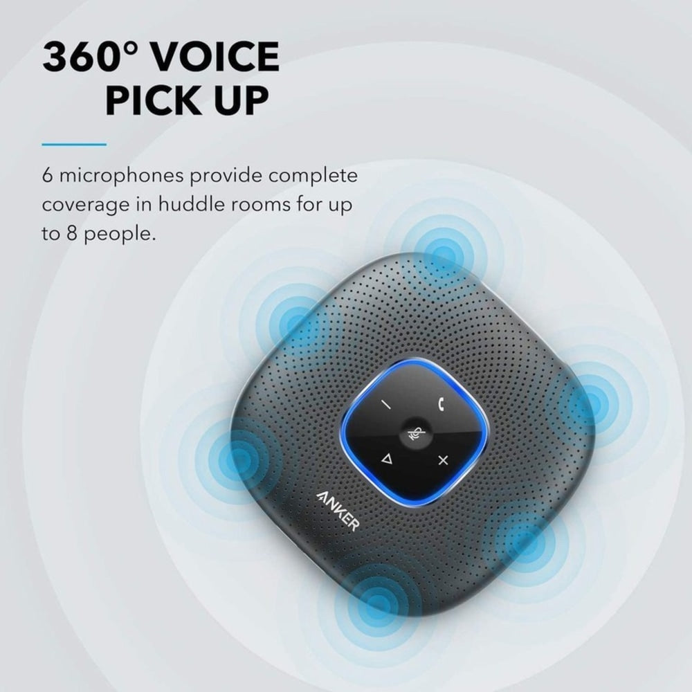 Anker PowerConf Bluetooth Speakerphone with 6 Microphones, Enhanced Voice Pickup, 24 Hour Call Time, Bluetooth 5, USB C Connection, Compatible with Leading Platforms, PowerIQ Technology - USB - Microphone - Battery - Desktop