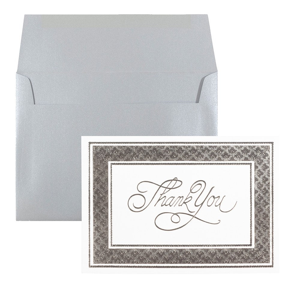 JAM Paper Thank You Card Set, Silver Stardream with Silver Border, Set Of 25 Cards And 25 Envelopes