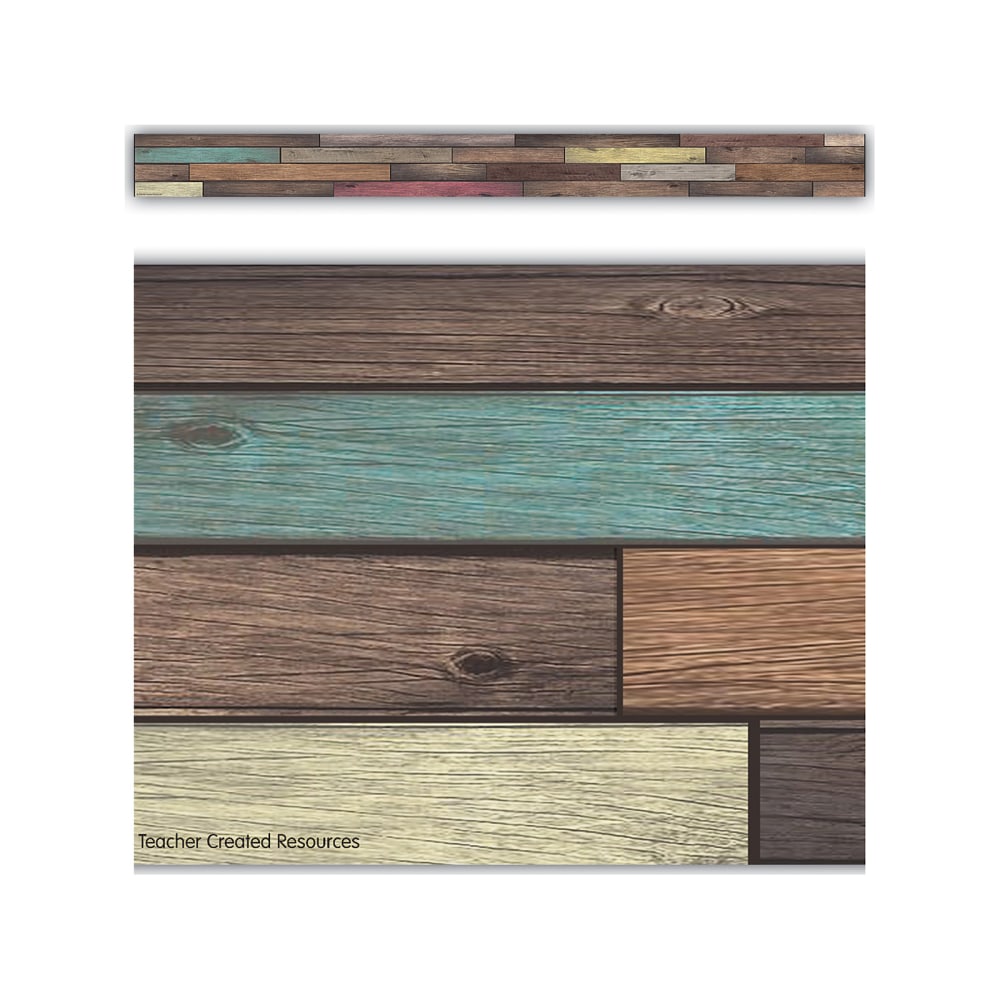 Teacher Created Resources Straight Border Trim, 3ft" x 35ft", Reclaimed Wood, 12 Boarders Per Pack, Set Of 6 Packs