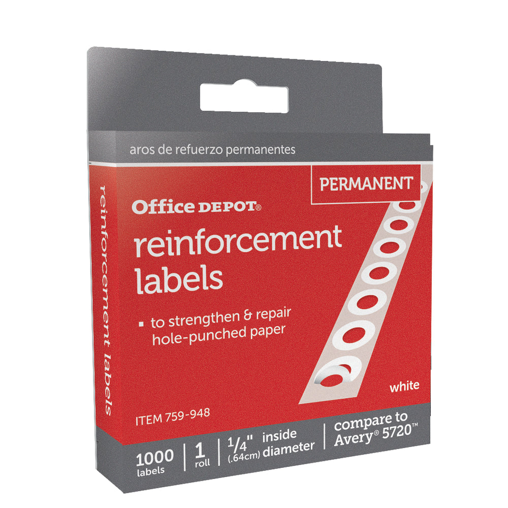 Office Depot Brand Permanent Self-Adhesive Reinforcement Labels, 1/4in Diameter, White, Pack Of 1,000