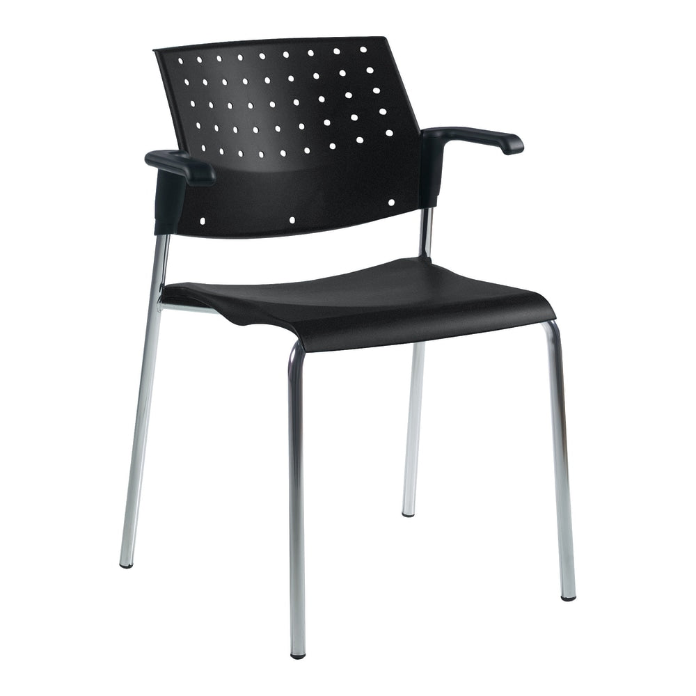 Global Sonic Stacking Chairs With Arms, 32inH x 25inW x 21 3/4inD, Black/Chrome, Pack Of 2