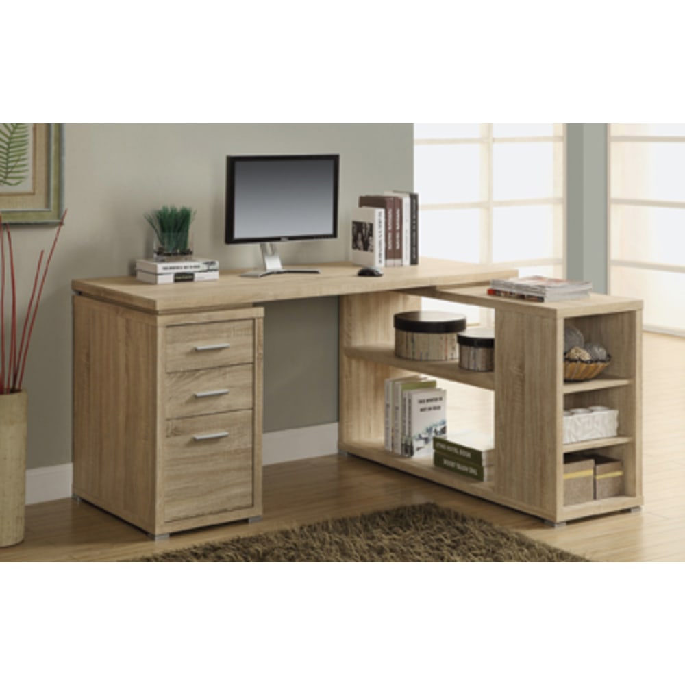 Monarch Specialties 60inW L-Shaped Corner Desk With Storage, Natural