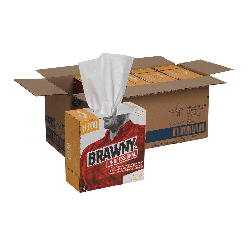 Brawny Professional by GP PRO H700 Disposable Cleaning Towels, Tall Box, White, 100/box