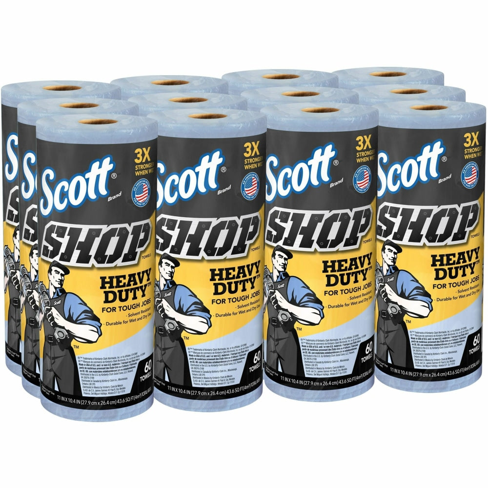 Scott Heavy Duty Shop Towels - 11in x 10.40in - 60 Sheets/Roll - Blue - Hydroknit - 12 / Carton