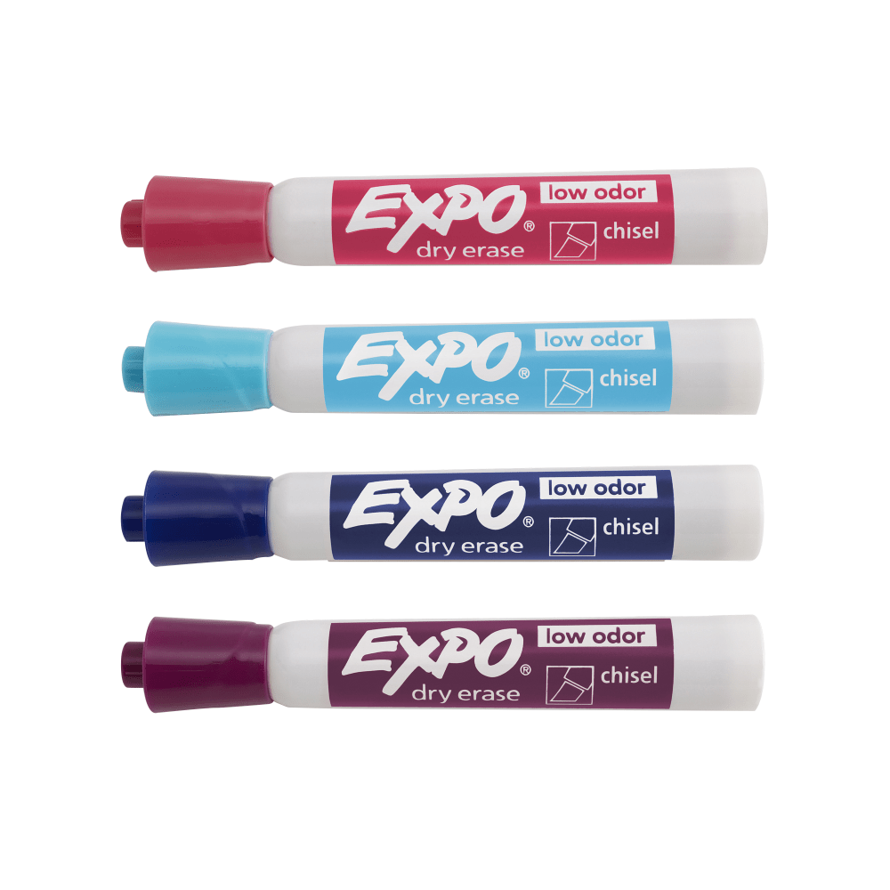 EXPO Low-Odor Dry-Erase Markers, Chisel Point, Pastel Colors, Pack Of 4