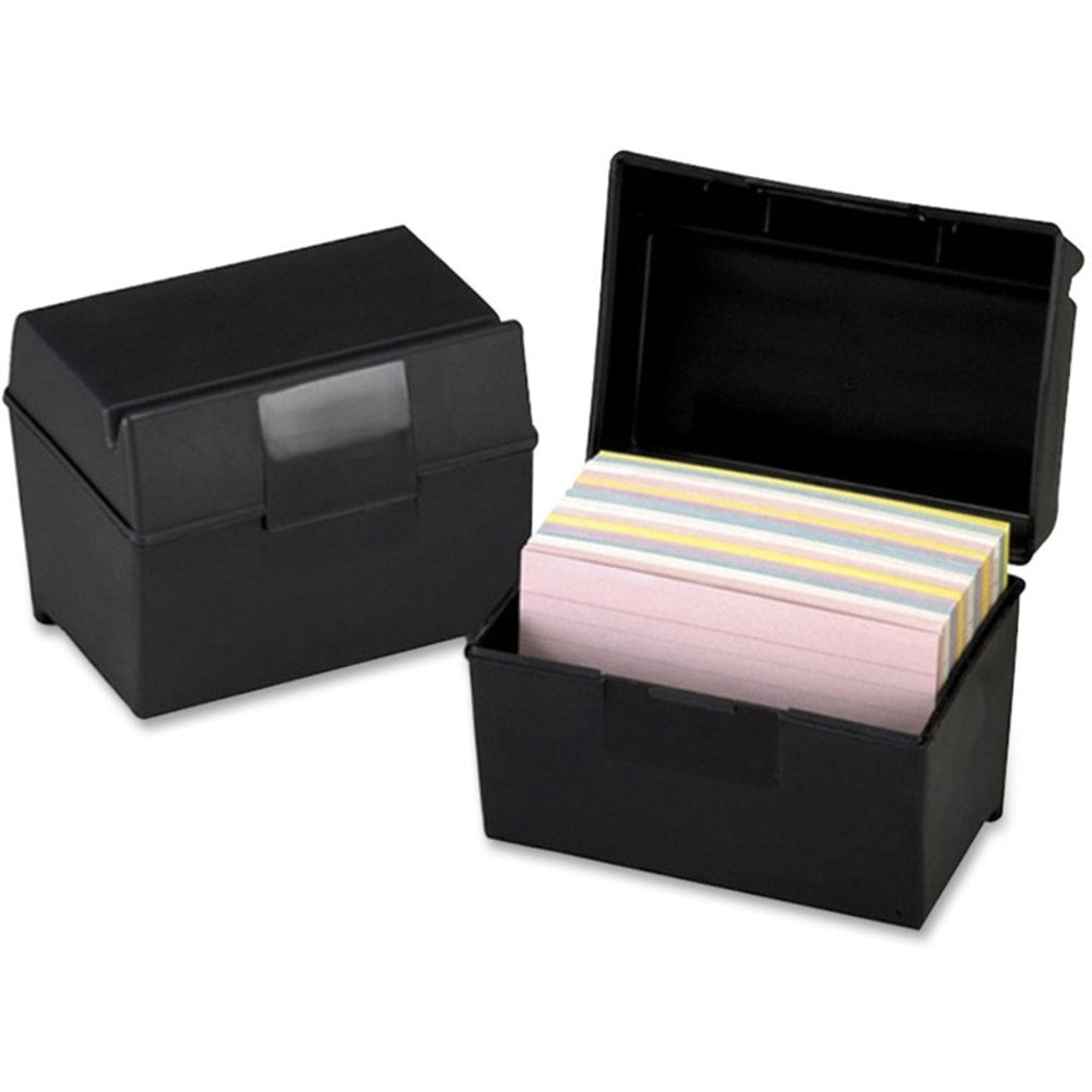 Oxford Plastic Index Card Boxes with Lids - External Dimensions: 6in Width x 4in Height - 400 x Card - Flip Top Closure - Plastic - Black - For Card - 1 Each