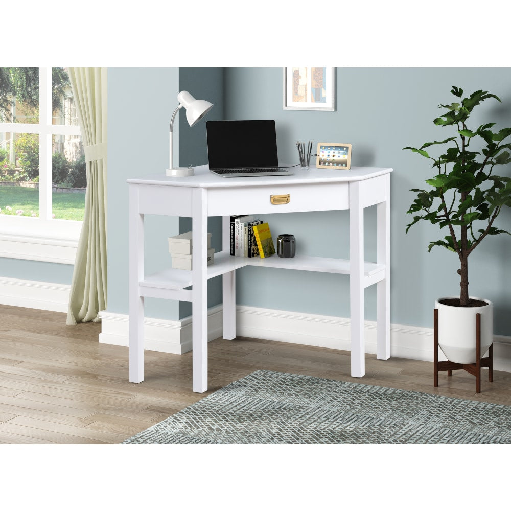 Linon Ari 29inW Home Office Corner Writing Desk, White