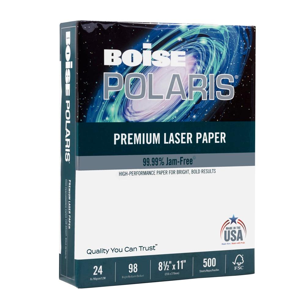 Boise POLARIS Premium Laser Paper, White, Letter Size (8 1/2in x 11in), Ream Of 500 Sheets, 24 Lb, 98 Brightness