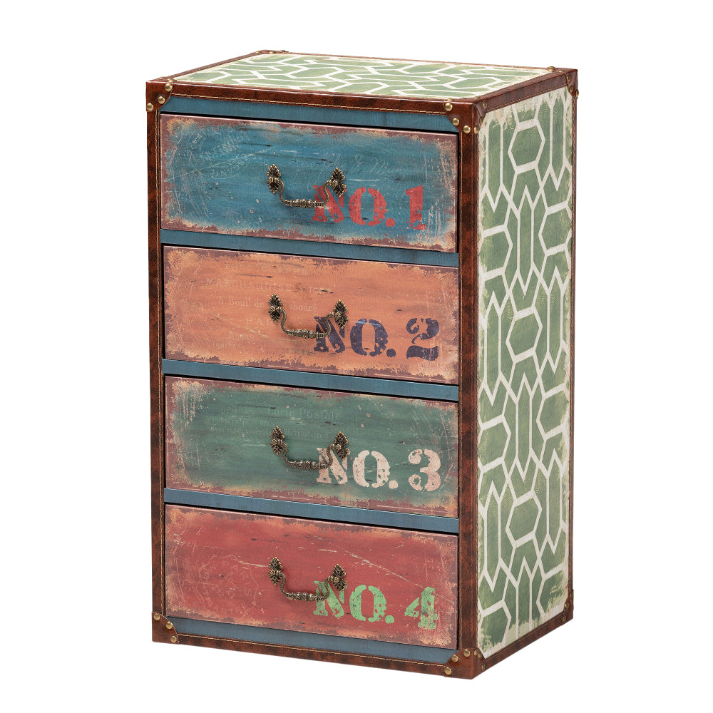 Baxton Studio Amandine 4-Drawer Accent Storage Cabinet, Multicolor