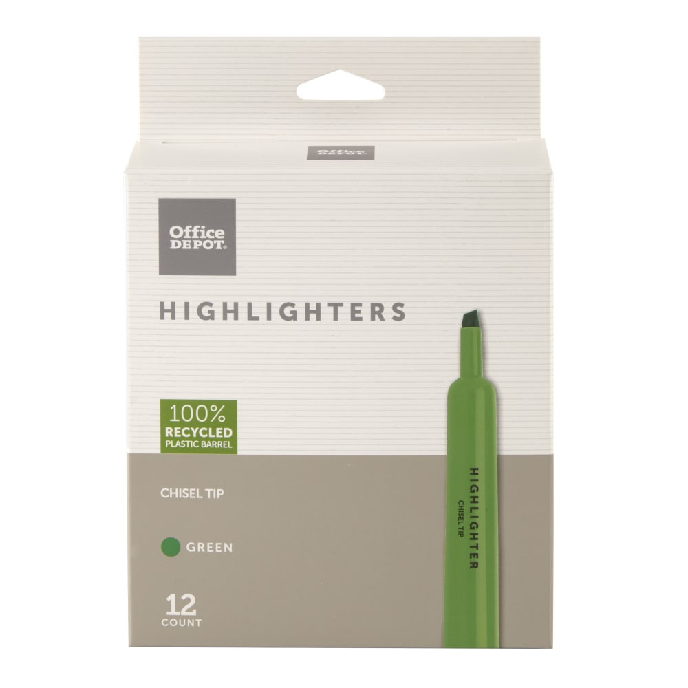 Office Depot Brand Chisel-Tip Highlighter, 100% Recycled Plastic Barrel, Green, Pack Of 12