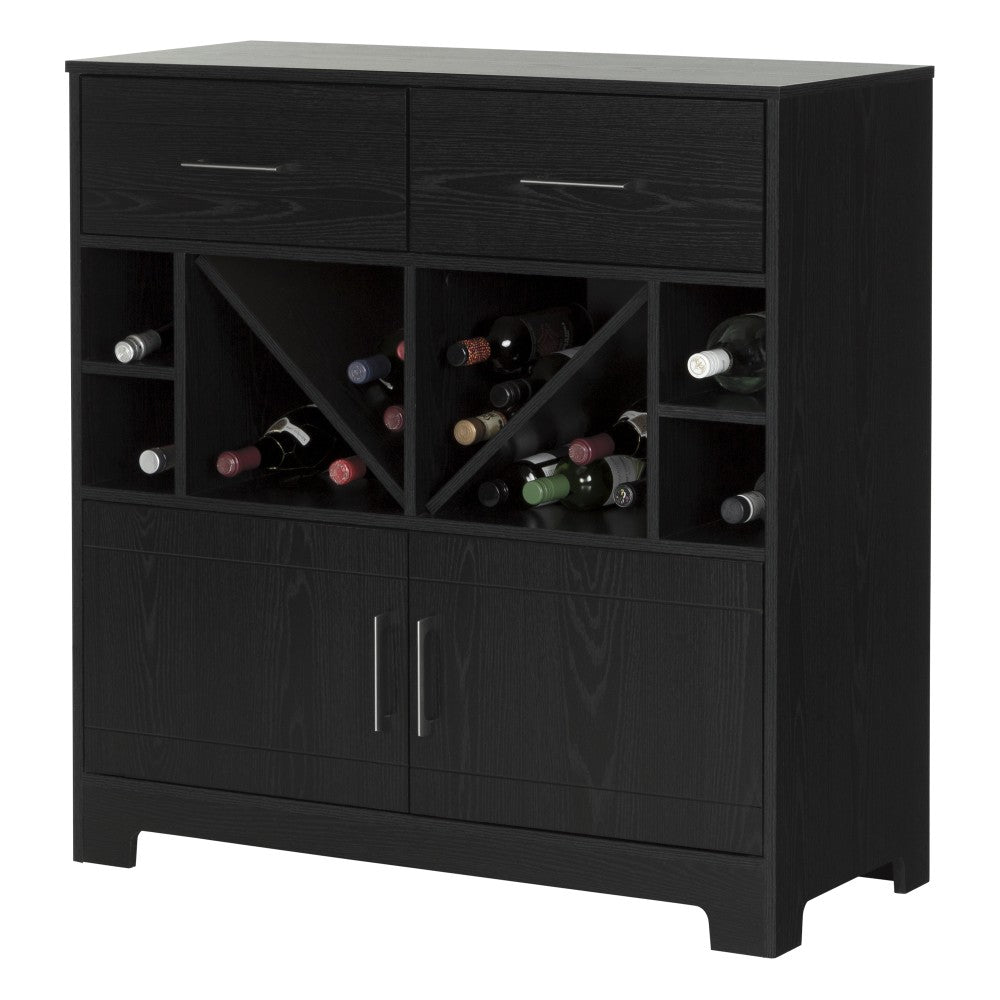 South Shore Vietti 32-Bottle Bar Cabinet With Bottle Storage, 36-1/4inH x 34-1/4inW x 16-3/4inD, Black Oak