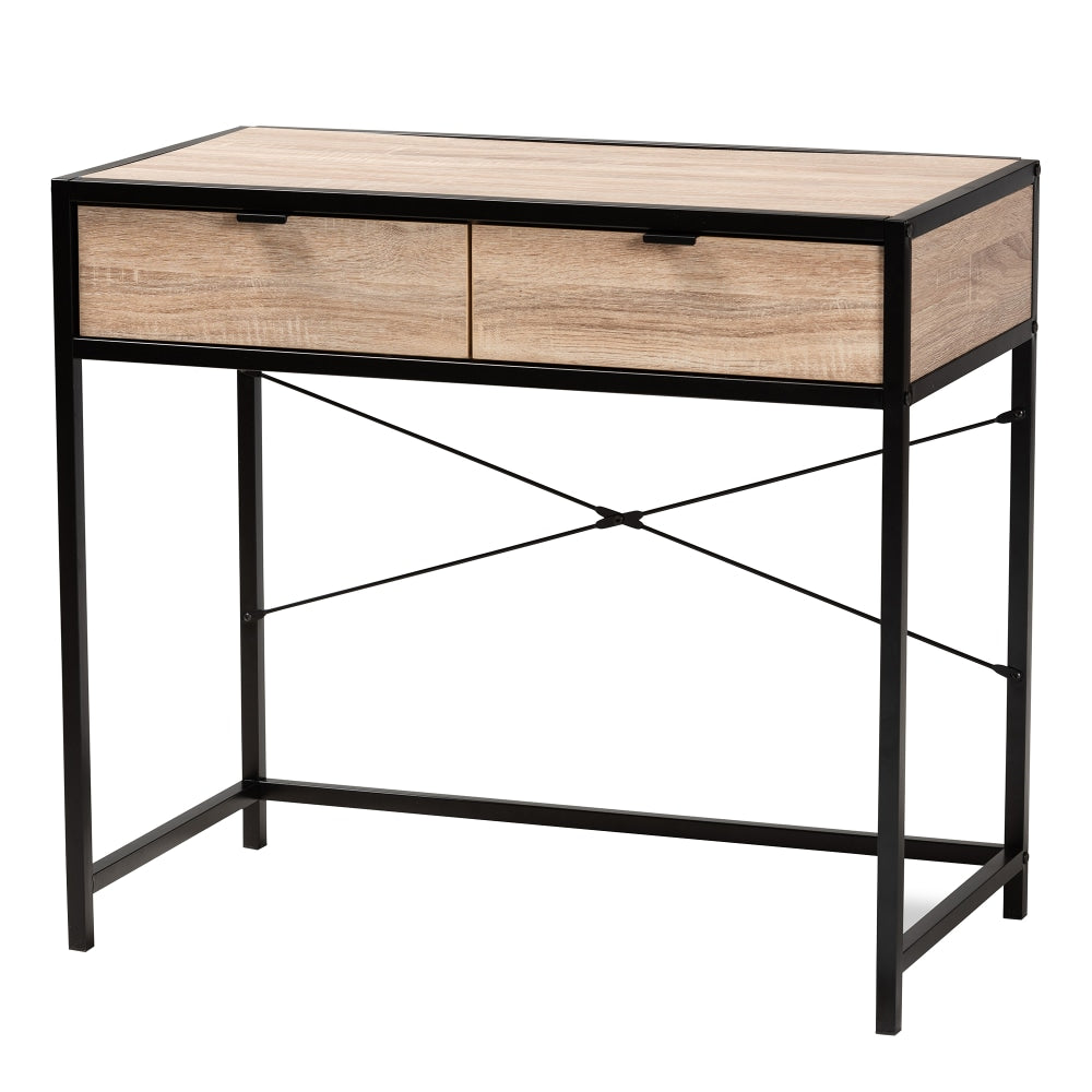 Baxton Studio Grayer 34inW Modern Industrial Writing Desk, Natural Brown/Black