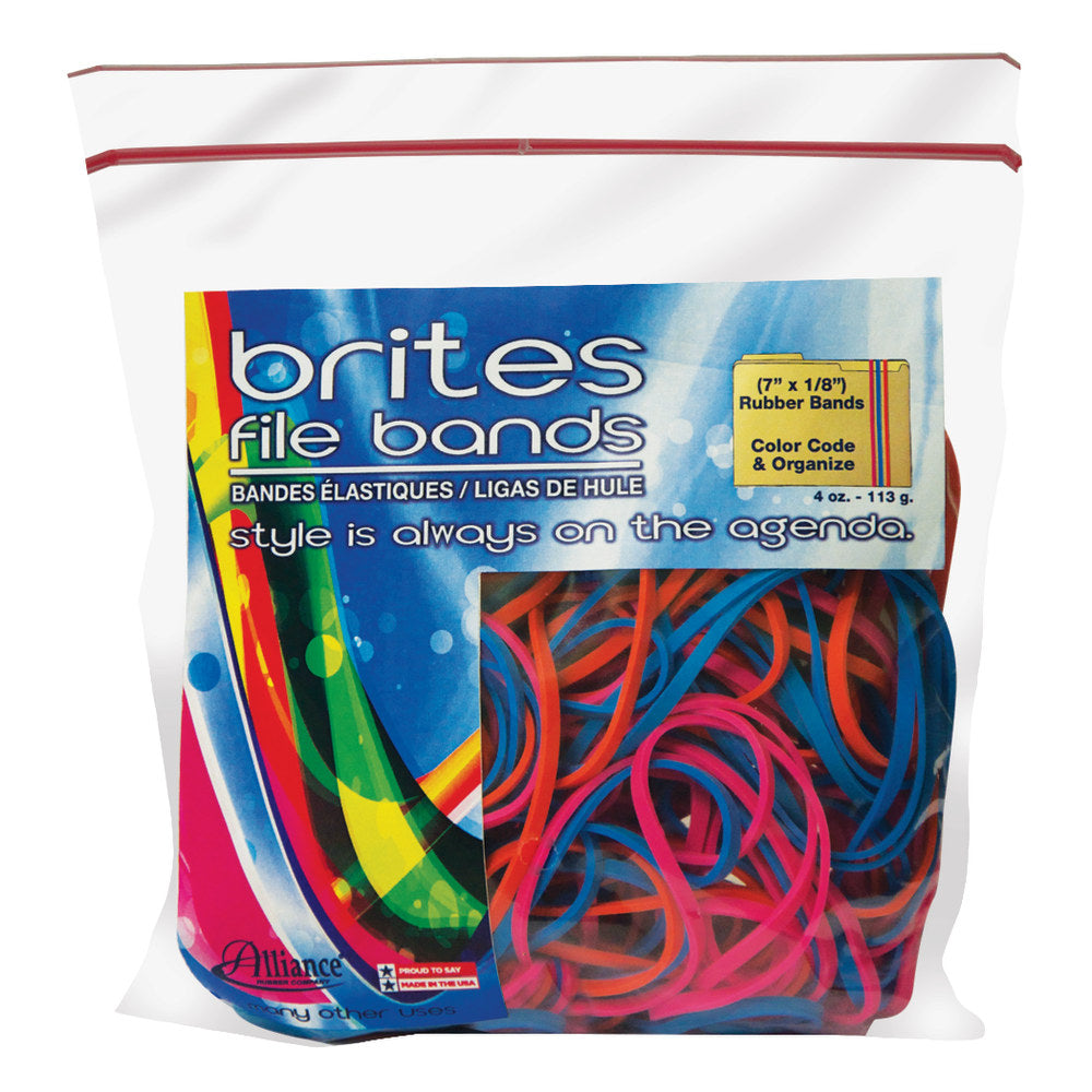 Alliance Rubber Brites File Bands, Assorted, Bag Of 50