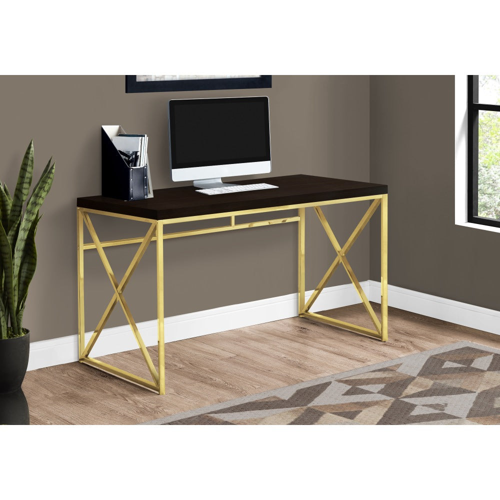 Monarch Specialties Lynn 48inW Computer Desk, Espresso/Gold