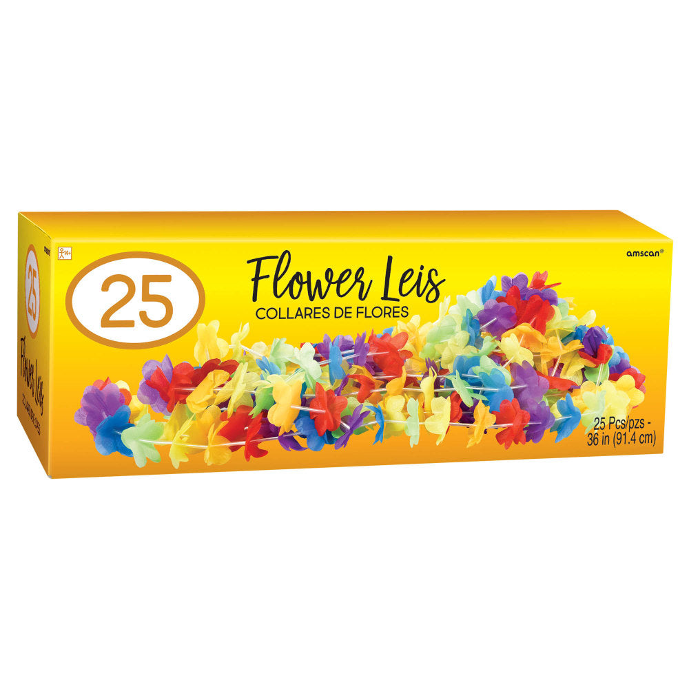 Amscan Summer Luau Rainbow Flower Leis, 36in, Multicolor, Box Of 25 Leis