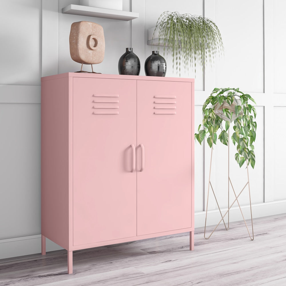 Ameriwood Home Cache 2-Door Metal Locker Storage Cabinet, 40inH x 31-1/2inW x 15-3/4inD, Pink